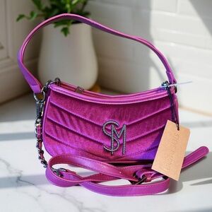 Steve Madden NWT Stunning Fuchsia Purple Quilted Velour Shoulder Bag (P115)